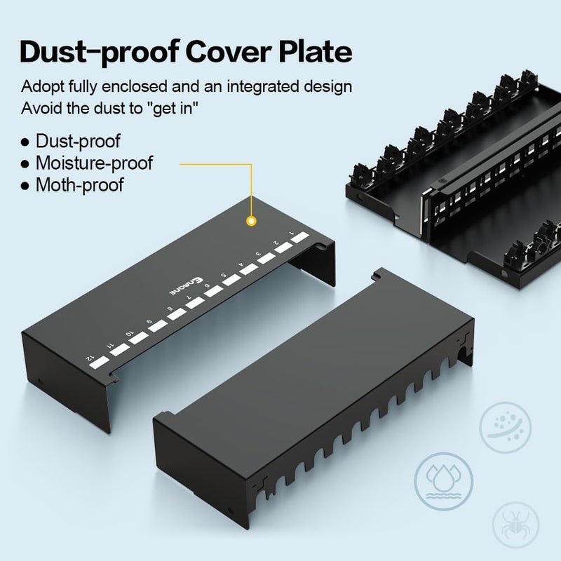 Enmane 12 Port Patch Panel Blank Keystone Patch Panel Shielded Compatible with LC/SC/ST/FC/USB/HDMI Keystone Jack for Home/Office Ethernet Termination Box - Image 4